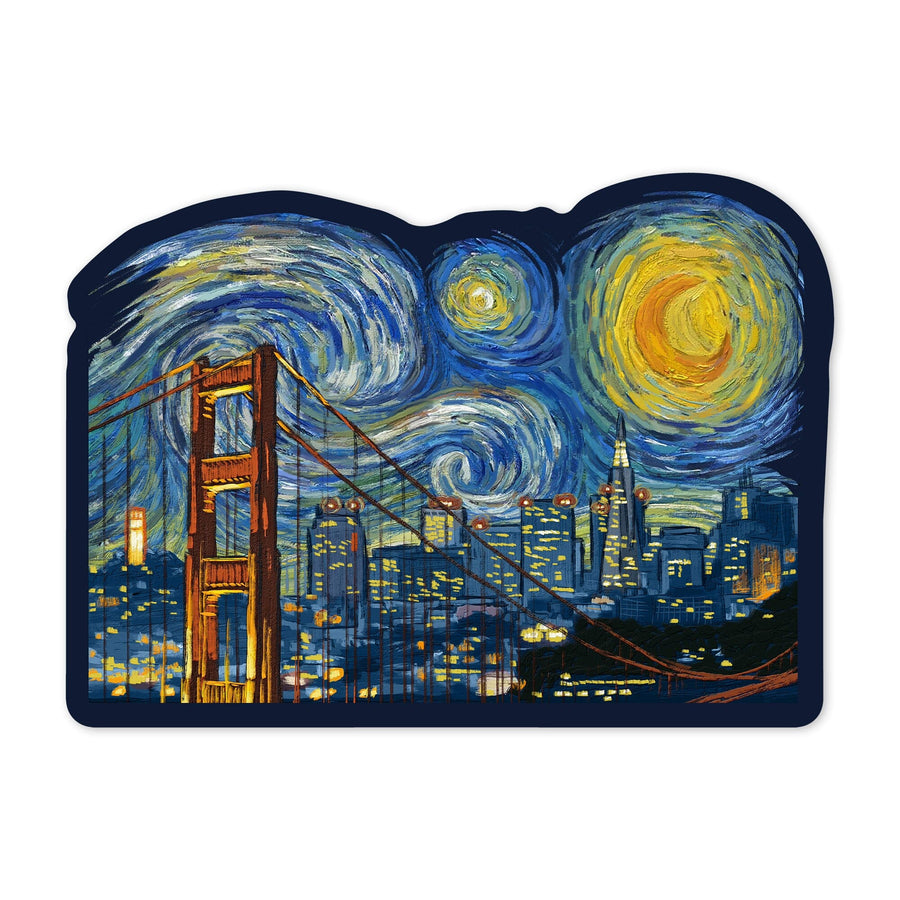 San Francisco, California, Starry Night City Series, Contour, Lantern Press Artwork, Vinyl Sticker Sticker Lantern Press