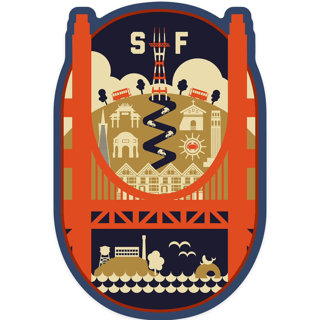 San Francisco, California, Vector Icons, Contour, Lantern Press Artwork, Vinyl Sticker Sticker Lantern Press