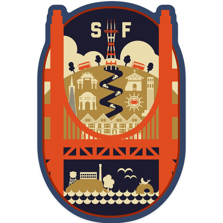 San Francisco, California, Vector Icons, Contour, Lantern Press Artwork, Vinyl Sticker Sticker Lantern Press
