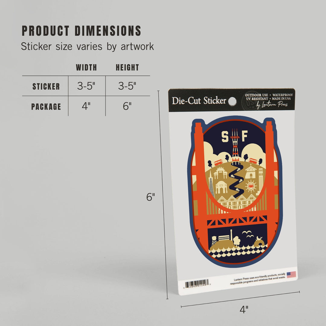 San Francisco, California, Vector Icons, Contour, Lantern Press Artwork, Vinyl Sticker Sticker Lantern Press