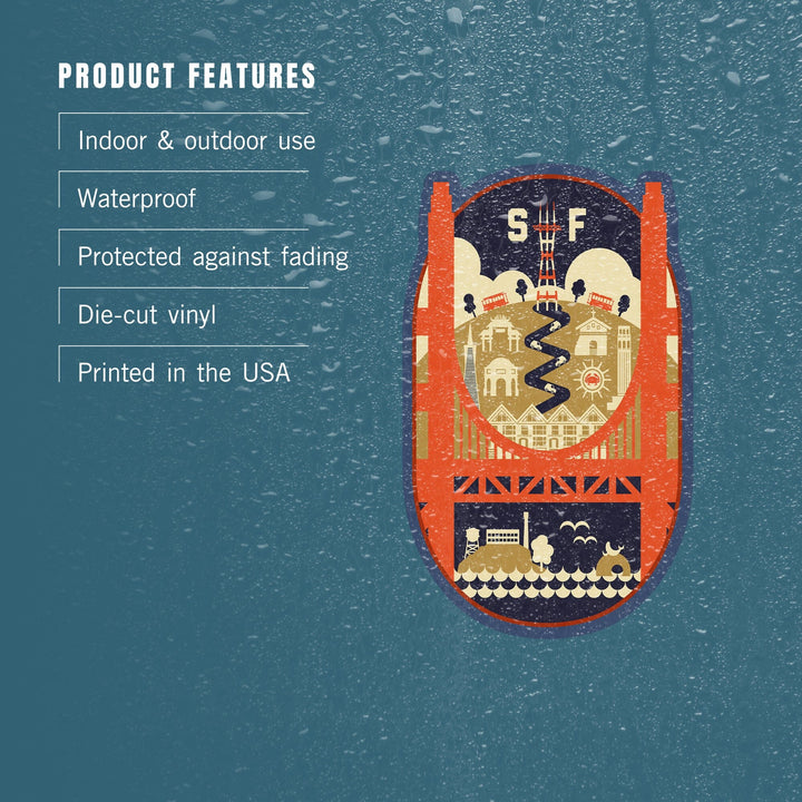 San Francisco, California, Vector Icons, Contour, Lantern Press Artwork, Vinyl Sticker Sticker Lantern Press