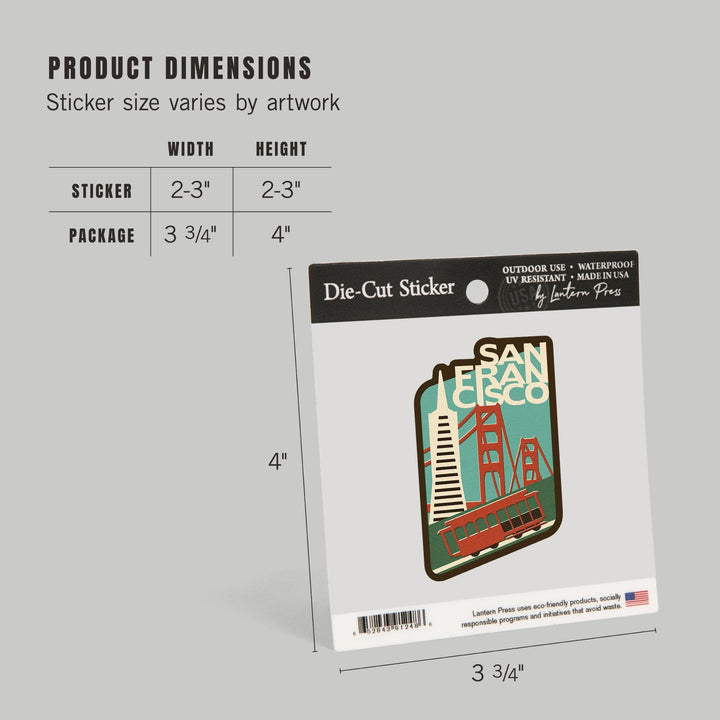 San Francisco, California, Woodblock, Contour, Lantern Press Artwork, Vinyl Sticker Sticker Lantern Press