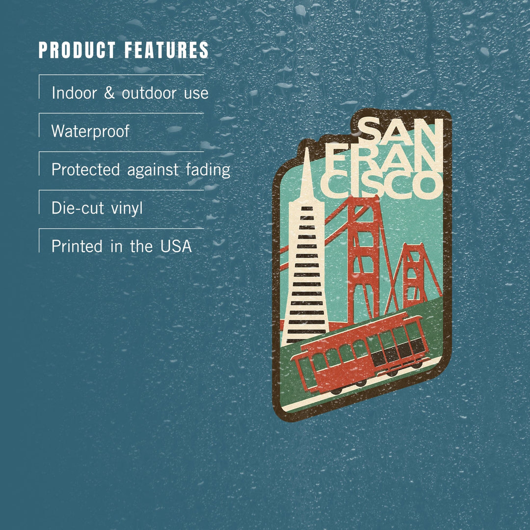 San Francisco, California, Woodblock, Contour, Lantern Press Artwork, Vinyl Sticker Sticker Lantern Press