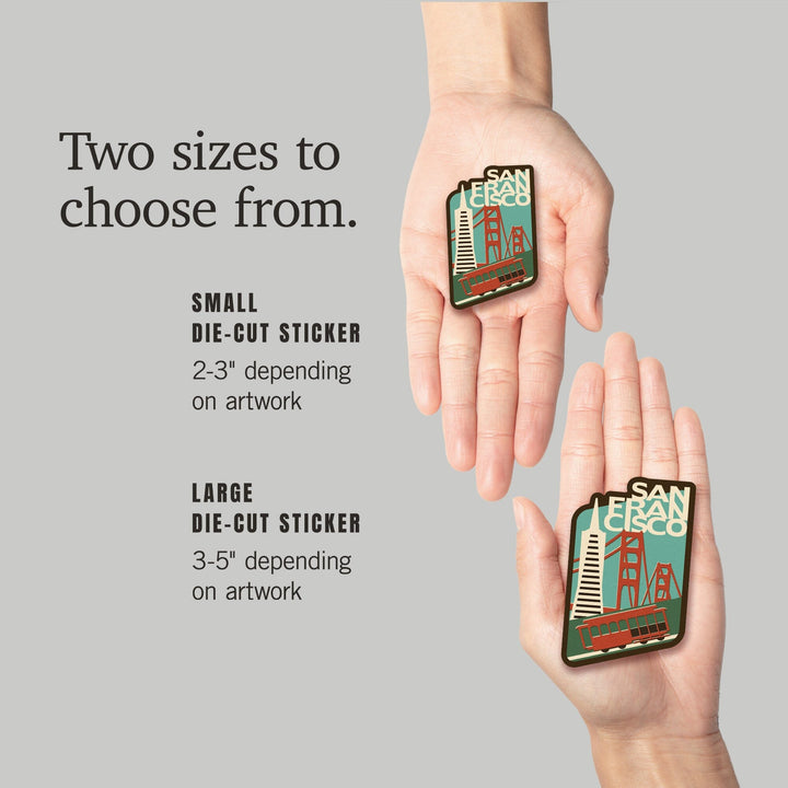 San Francisco, California, Woodblock, Contour, Lantern Press Artwork, Vinyl Sticker Sticker Lantern Press