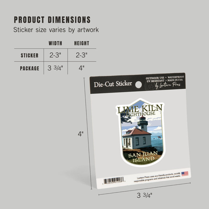 San Juan Island, Washington, Lime Kiln Lighthouse Day Scene, Contour, Lantern Press Artwork, Vinyl Sticker Sticker Lantern Press