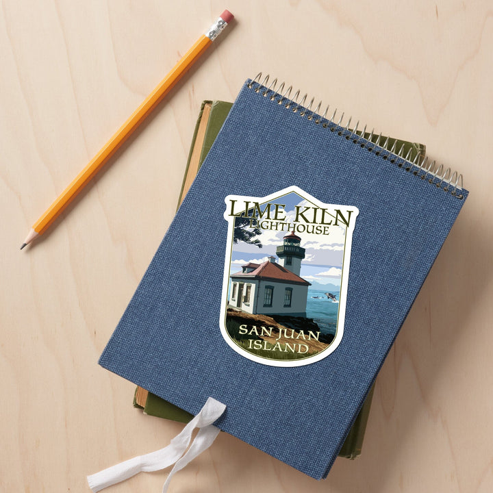 San Juan Island, Washington, Lime Kiln Lighthouse Day Scene, Contour, Lantern Press Artwork, Vinyl Sticker Sticker Lantern Press