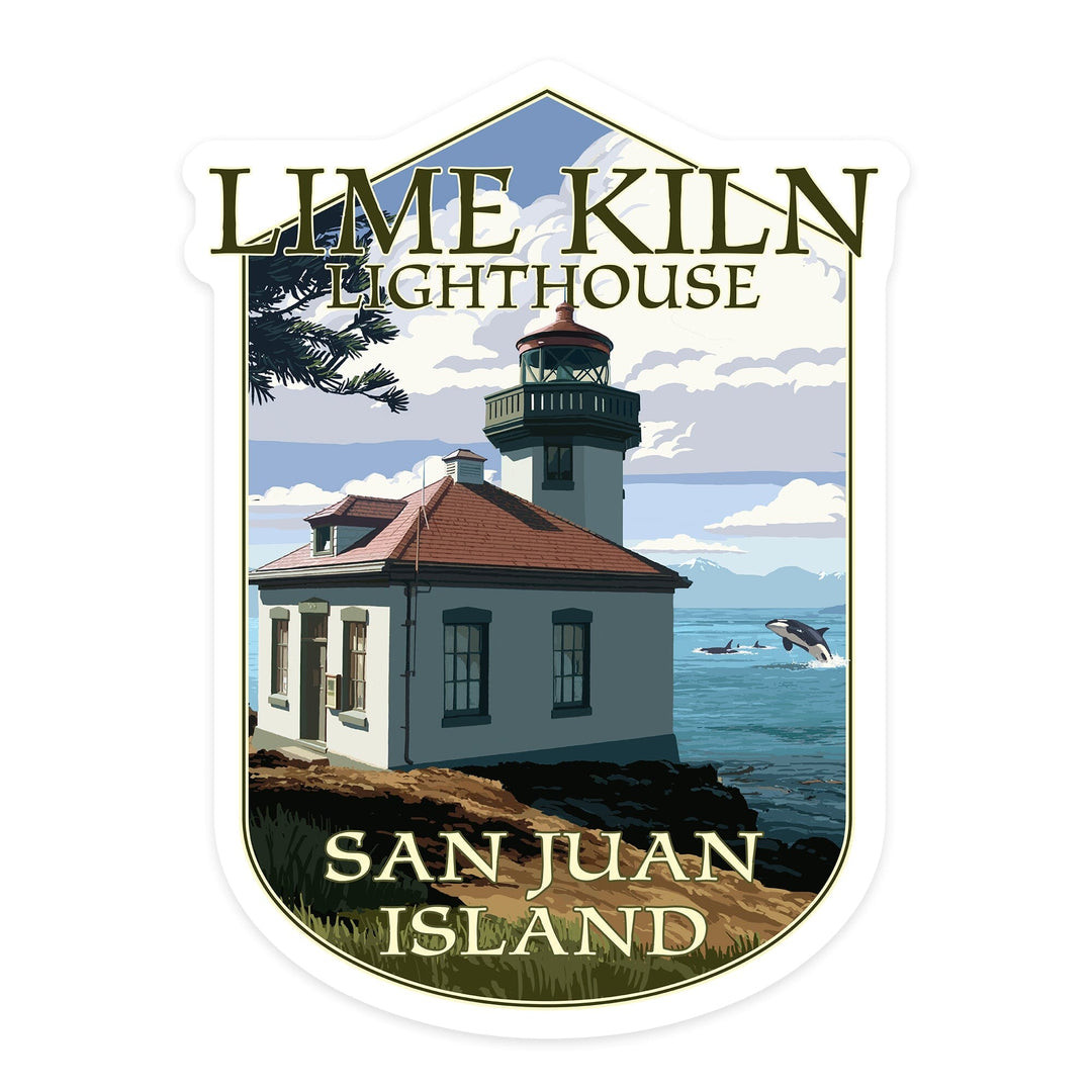 San Juan Island, Washington, Lime Kiln Lighthouse Day Scene, Contour, Lantern Press Artwork, Vinyl Sticker Sticker Lantern Press