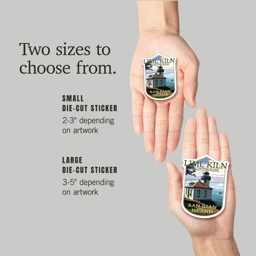 San Juan Island, Washington, Lime Kiln Lighthouse Day Scene, Contour, Lantern Press Artwork, Vinyl Sticker Sticker Lantern Press