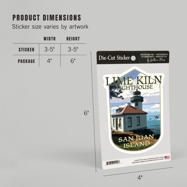 San Juan Island, Washington, Lime Kiln Lighthouse Day Scene, Contour, Lantern Press Artwork, Vinyl Sticker Sticker Lantern Press