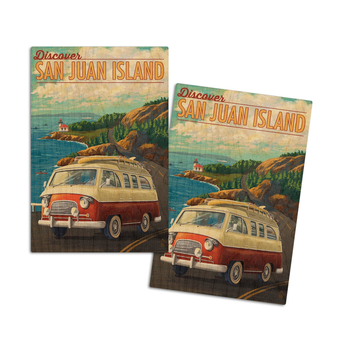 San Juan Island, Washington, LP Camper Van, Lantern Press Poster, Wood Signs and Postcards Wood Lantern Press 4x6 Wood Postcard Set