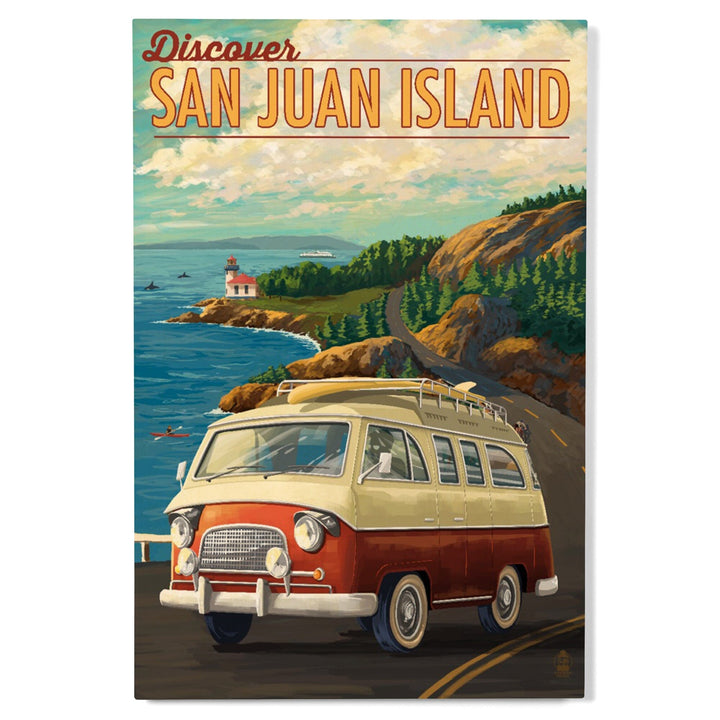 San Juan Island, Washington, LP Camper Van, Lantern Press Poster, Wood Signs and Postcards Wood Lantern Press