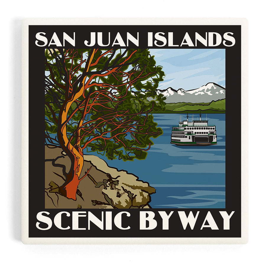 San Juan Islands Scenic Byway, Washington, Official Logo, Coasters Coasters Lantern Press