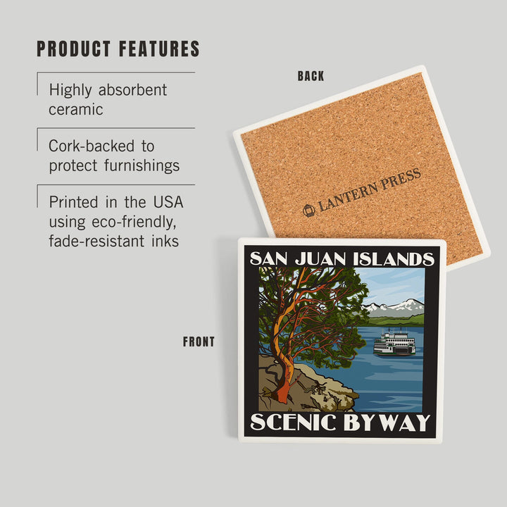 San Juan Islands Scenic Byway, Washington, Official Logo, Coasters Coasters Lantern Press