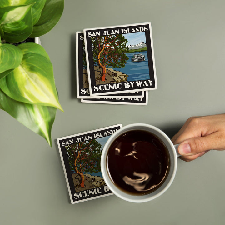 San Juan Islands Scenic Byway, Washington, Official Logo, Coasters Coasters Lantern Press