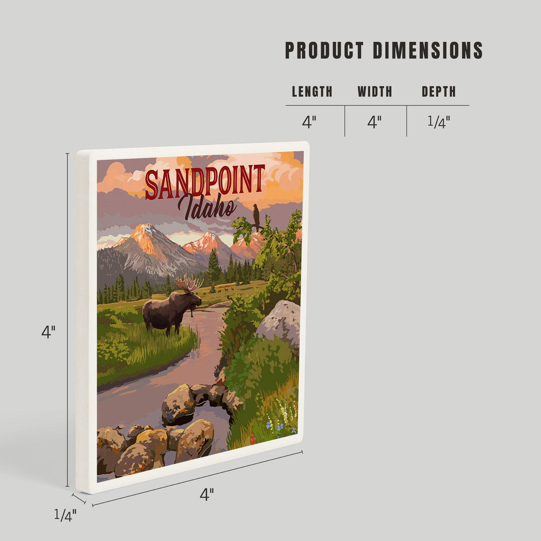 Sandpoint, Idaho, Painterly, Moose and Mountain at Sunset, Coasters Coasters Lantern Press