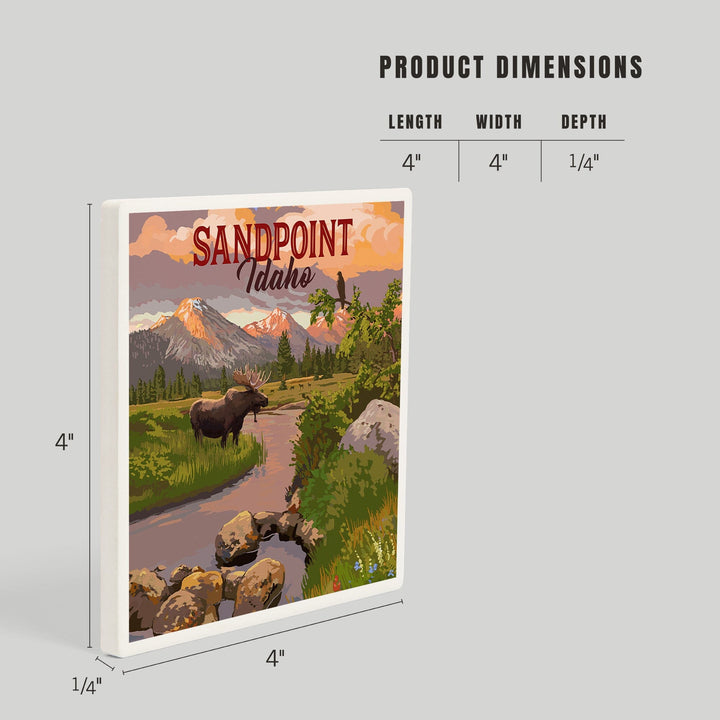 Sandpoint, Idaho, Painterly, Moose and Mountain at Sunset, Coasters Coasters Lantern Press
