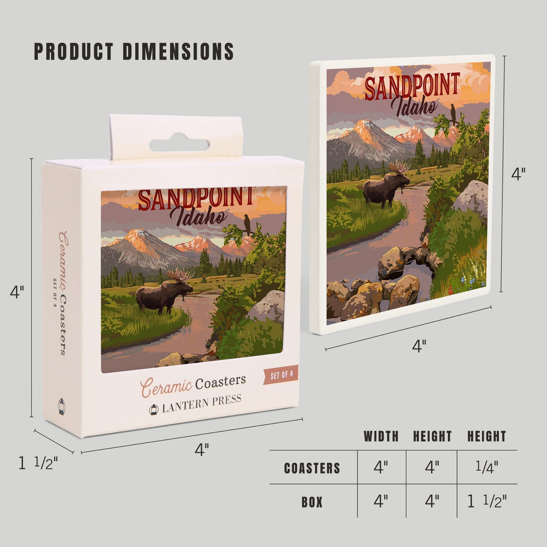 Sandpoint, Idaho, Painterly, Moose and Mountain at Sunset, Coasters Coasters Lantern Press
