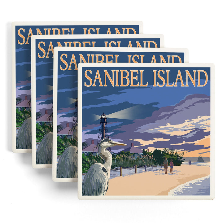 Sanibel Island, Florida, Lighthouse, Coasters Coasters Lantern Press