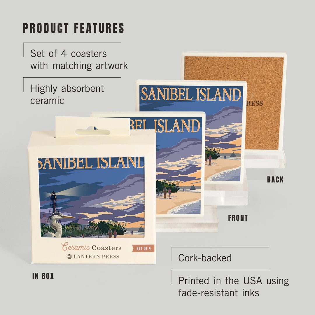 Sanibel Island, Florida, Lighthouse, Coasters Coasters Lantern Press