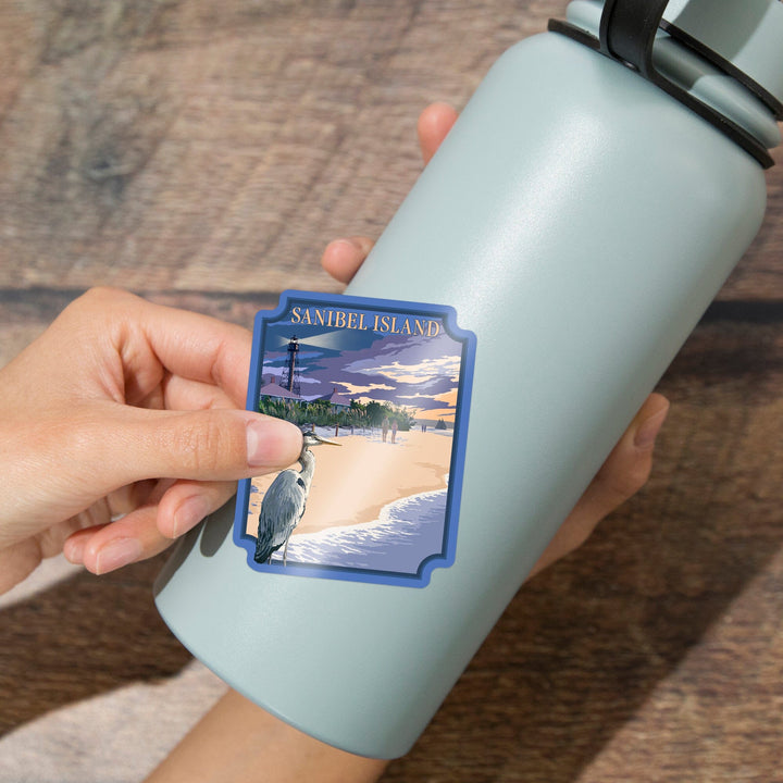 Sanibel Island, Florida, Lighthouse, Contour, Vinyl Sticker Sticker Lantern Press