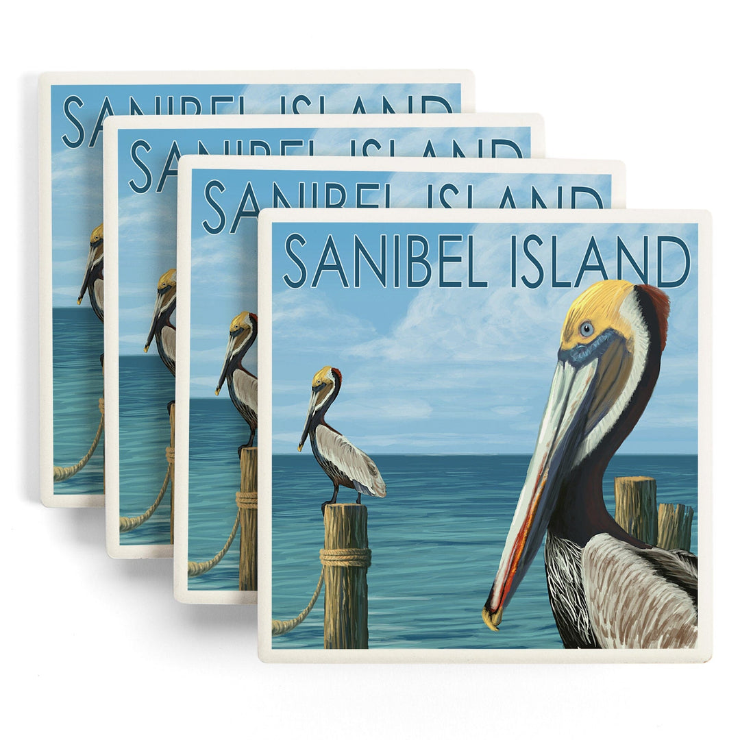 Sanibel Island, Florida, Pelican, Coasters Coasters Lantern Press