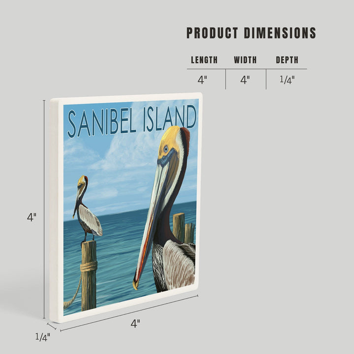 Sanibel Island, Florida, Pelican, Coasters Coasters Lantern Press