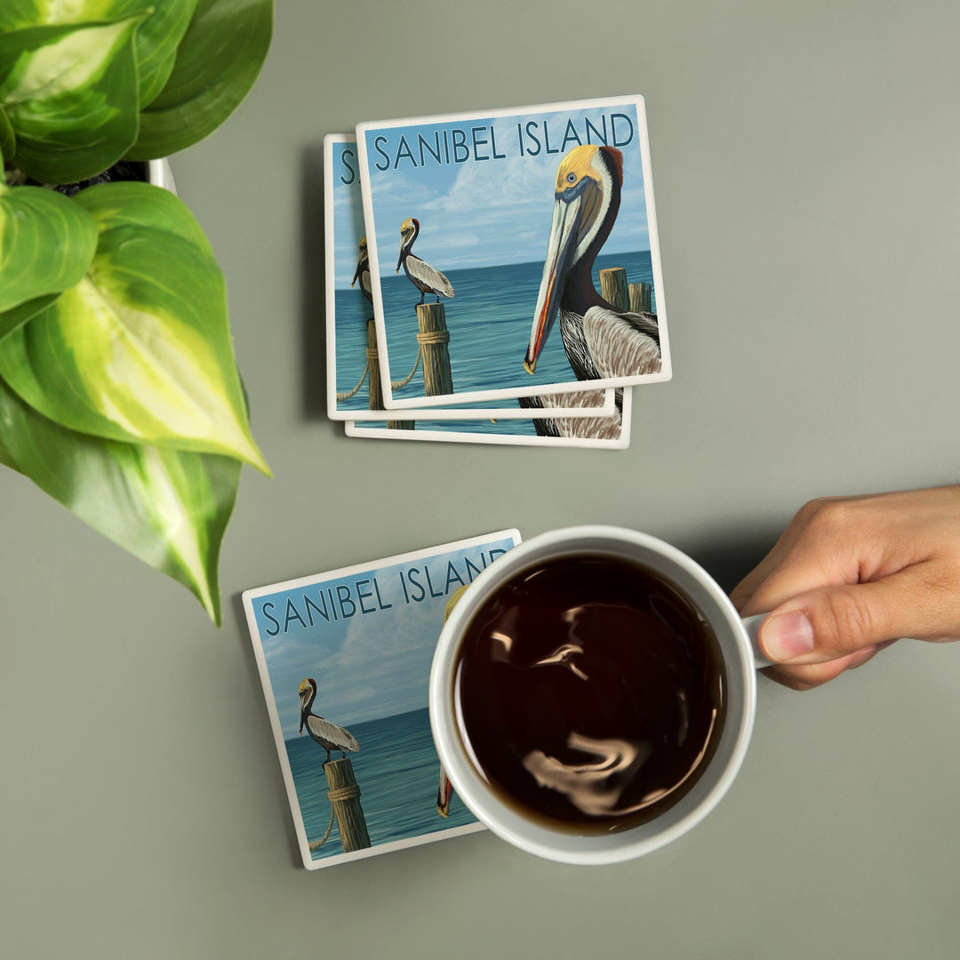 Sanibel Island, Florida, Pelican, Coasters Coasters Lantern Press