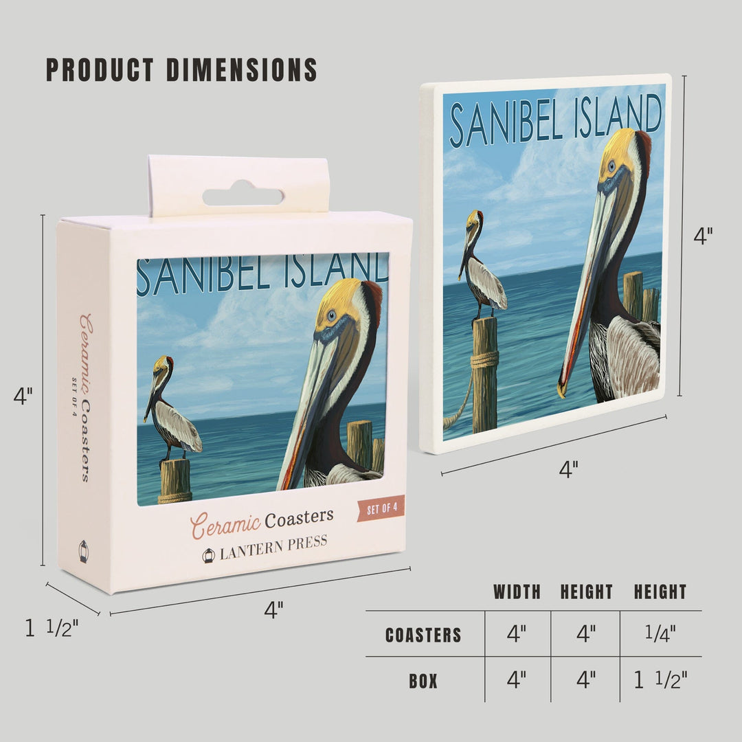 Sanibel Island, Florida, Pelican, Coasters Coasters Lantern Press
