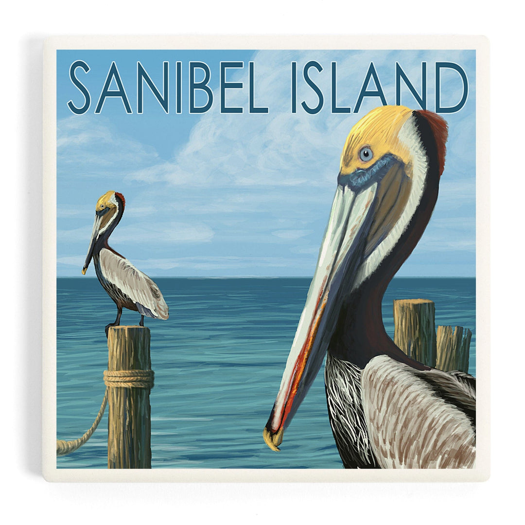 Sanibel Island, Florida, Pelican, Coasters Coasters Lantern Press