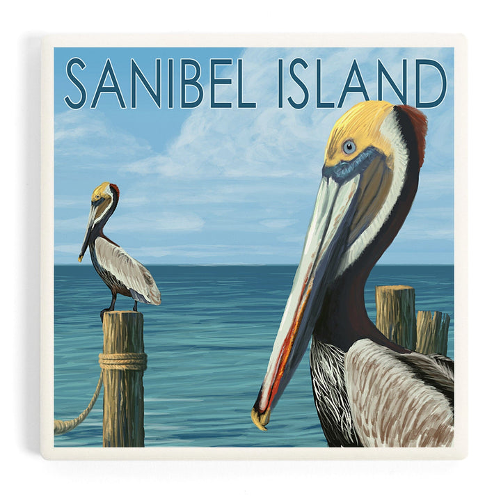 Sanibel Island, Florida, Pelican, Coasters Coasters Lantern Press