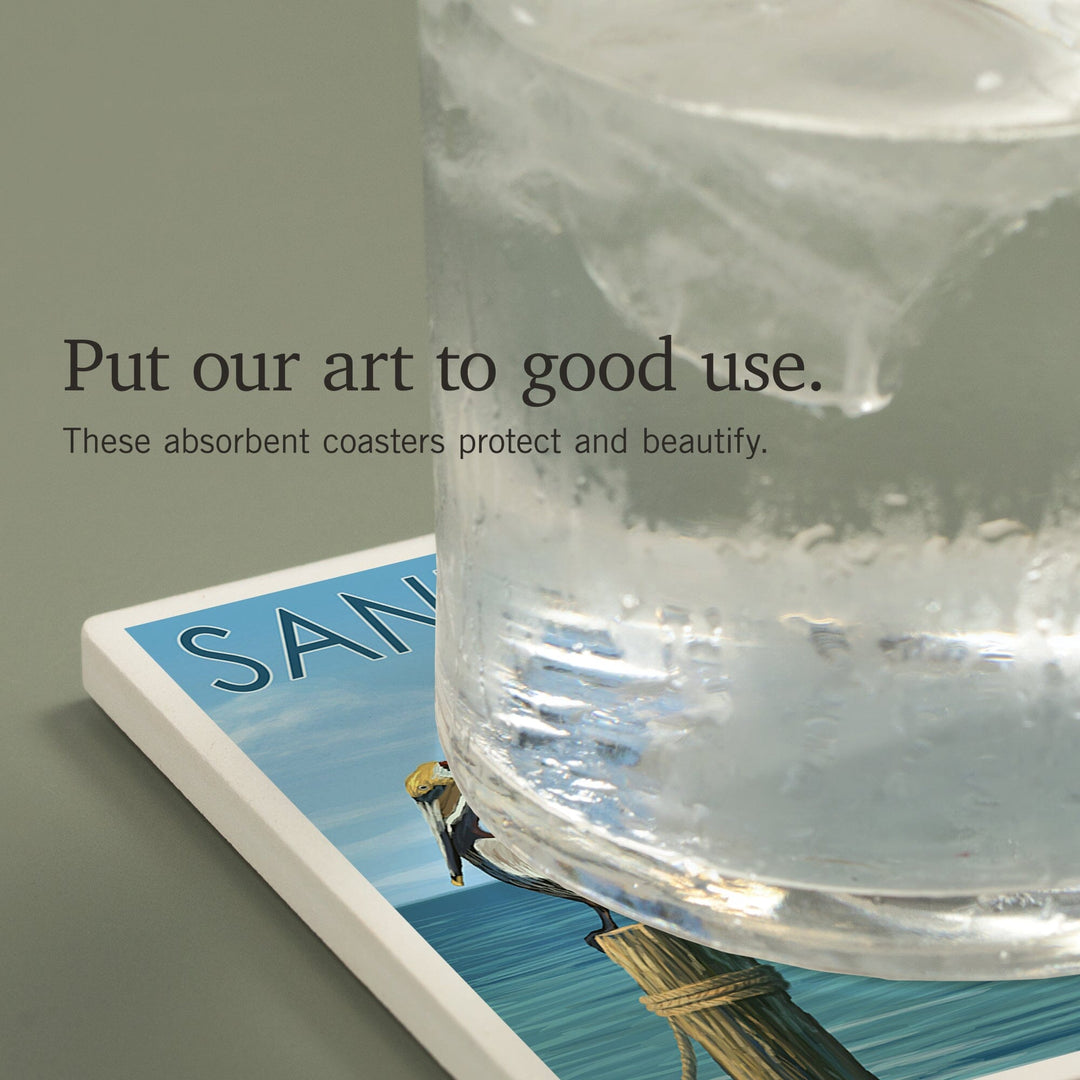 Sanibel Island, Florida, Pelican, Coasters Coasters Lantern Press