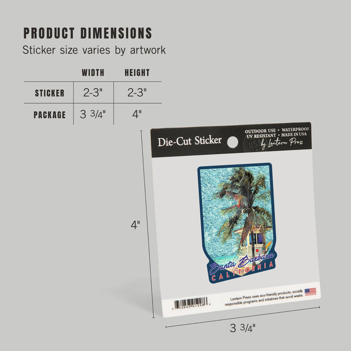 Santa Barbara, California, Beach and Lifeguard Shack, Van Gogh Style, Contour, Vinyl Sticker Sticker Lantern Press