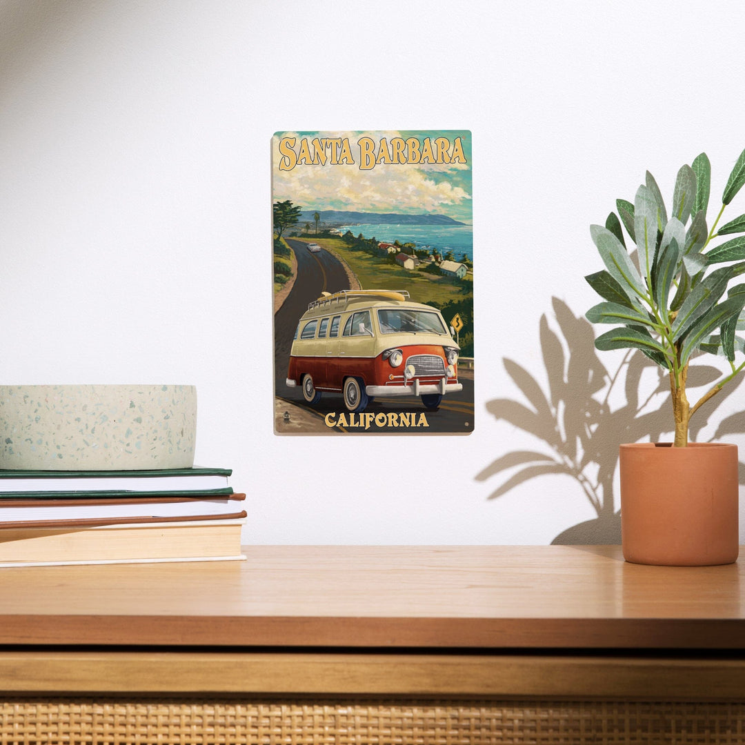 Santa Barbara, California, Camper Van, Lantern Press Artwork, Wood Signs and Postcards Wood Lantern Press
