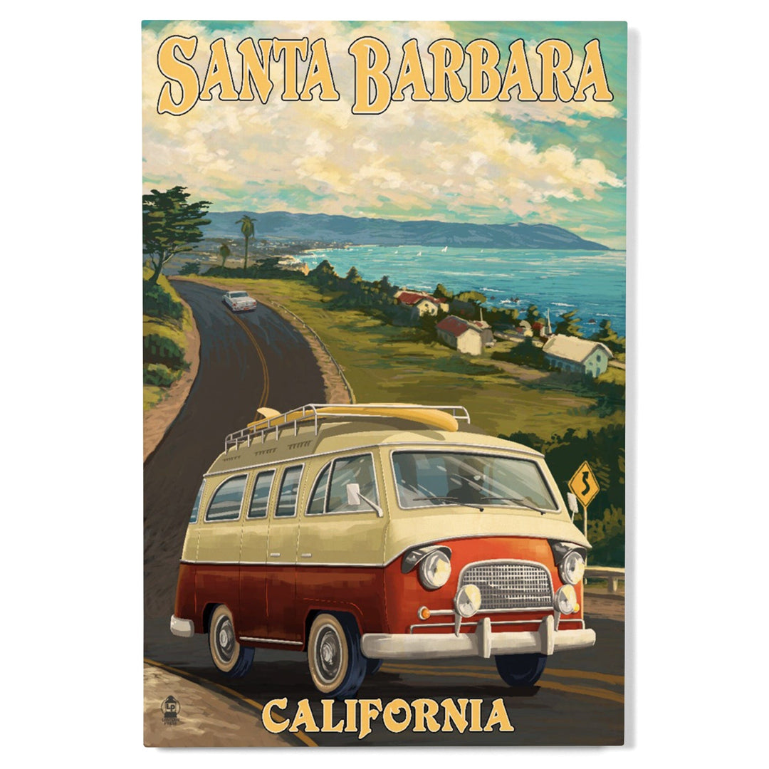 Santa Barbara, California, Camper Van, Lantern Press Artwork, Wood Signs and Postcards Wood Lantern Press
