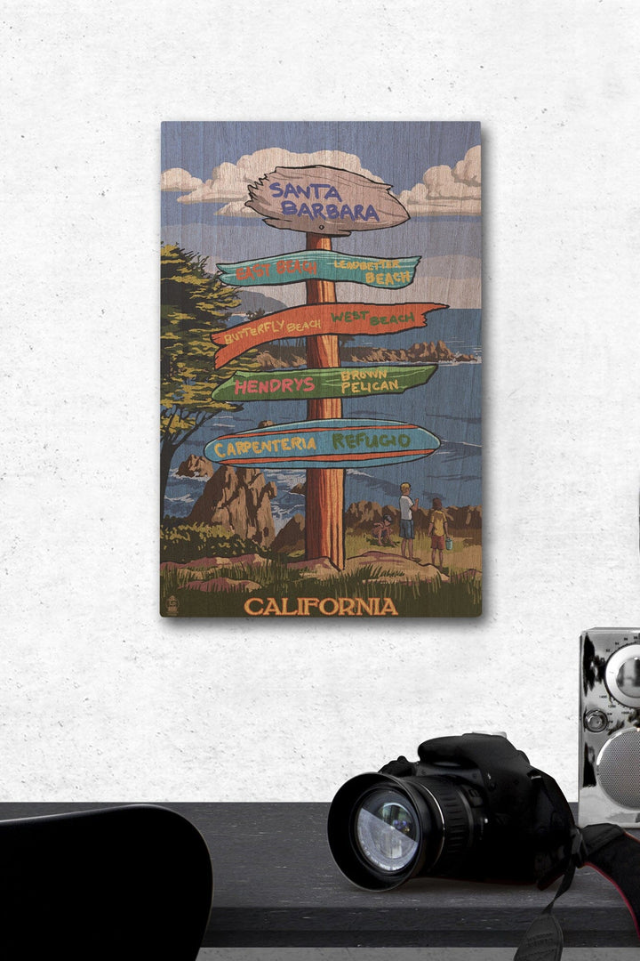 Santa Barbara, California, Destination Sign, Lantern Press Poster, Wood Signs and Postcards Wood Lantern Press 12 x 18 Wood Gallery Print