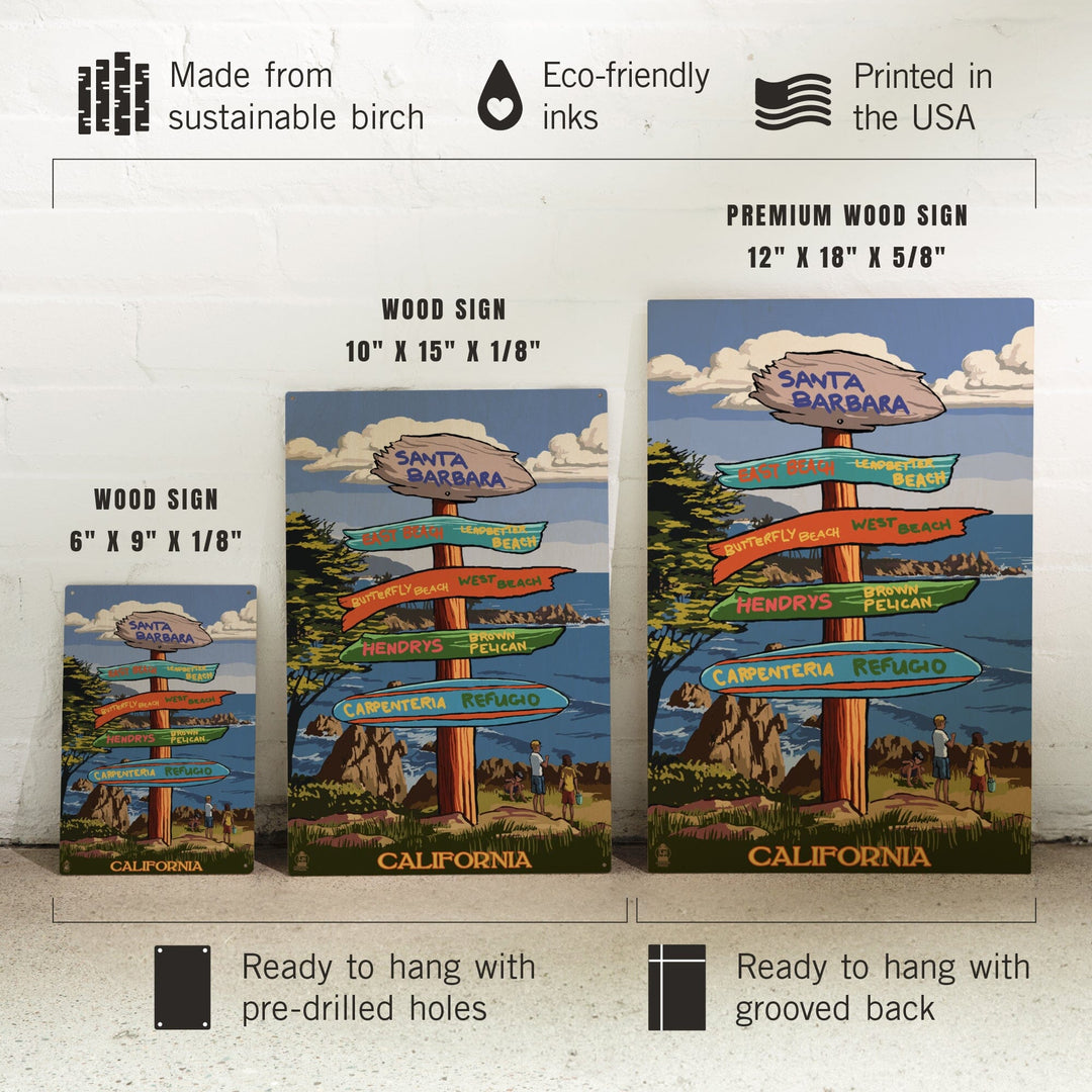 Santa Barbara, California, Destination Sign, Lantern Press Poster, Wood Signs and Postcards Wood Lantern Press