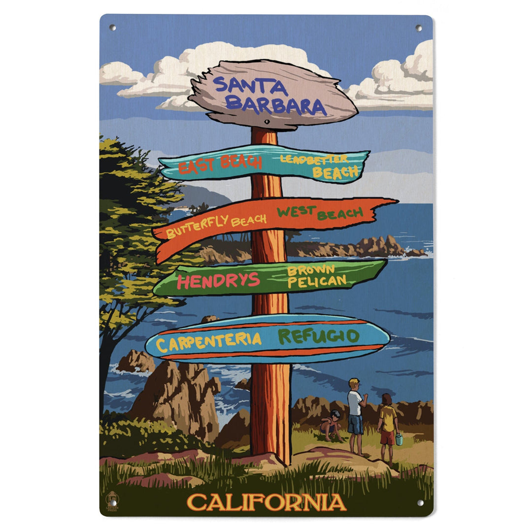 Santa Barbara, California, Destination Sign, Lantern Press Poster, Wood Signs and Postcards Wood Lantern Press