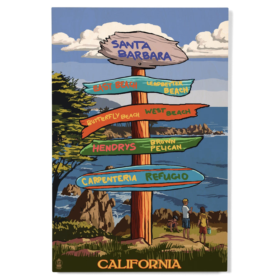 Santa Barbara, California, Destination Sign, Lantern Press Poster, Wood Signs and Postcards Wood Lantern Press