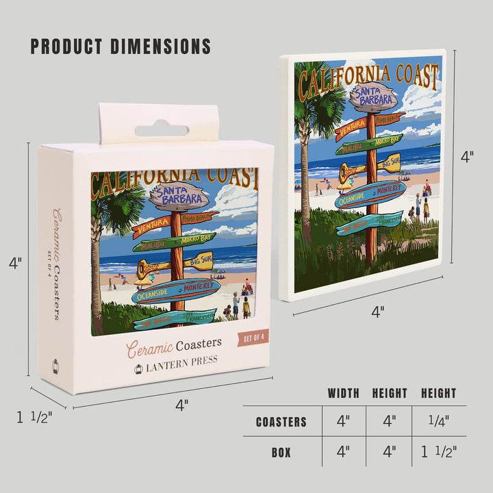 Santa Barbara, California, Destinations Sign, Coasters Coasters Lantern Press