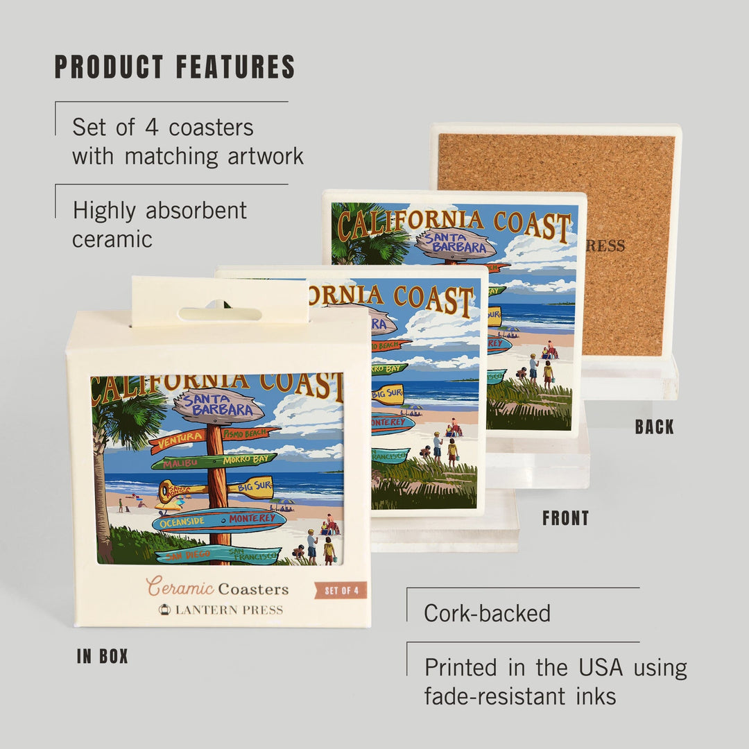 Santa Barbara, California, Destinations Sign, Coasters Coasters Lantern Press