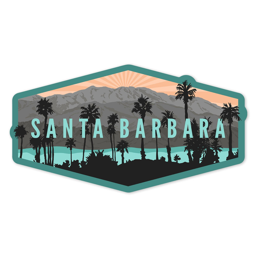Santa Barbara, California, Palm Trees & Mountains, Contour, Lantern Press Artwork, Vinyl Sticker Sticker Lantern Press