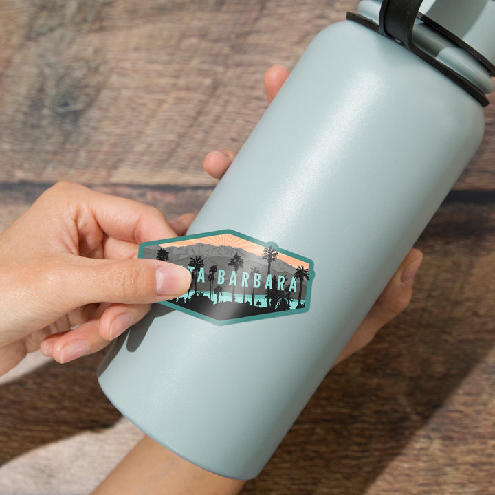 Santa Barbara, California, Palm Trees & Mountains, Contour, Lantern Press Artwork, Vinyl Sticker Sticker Lantern Press