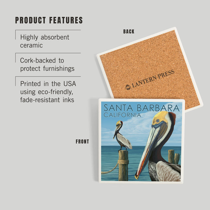 Santa Barbara, California, Pelican, Coasters Coasters Lantern Press