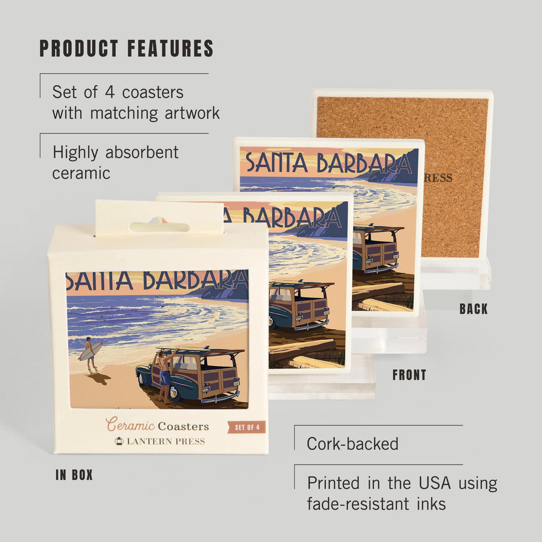 Santa Barbara, California, Woody on Beach, Coasters Coasters Lantern Press