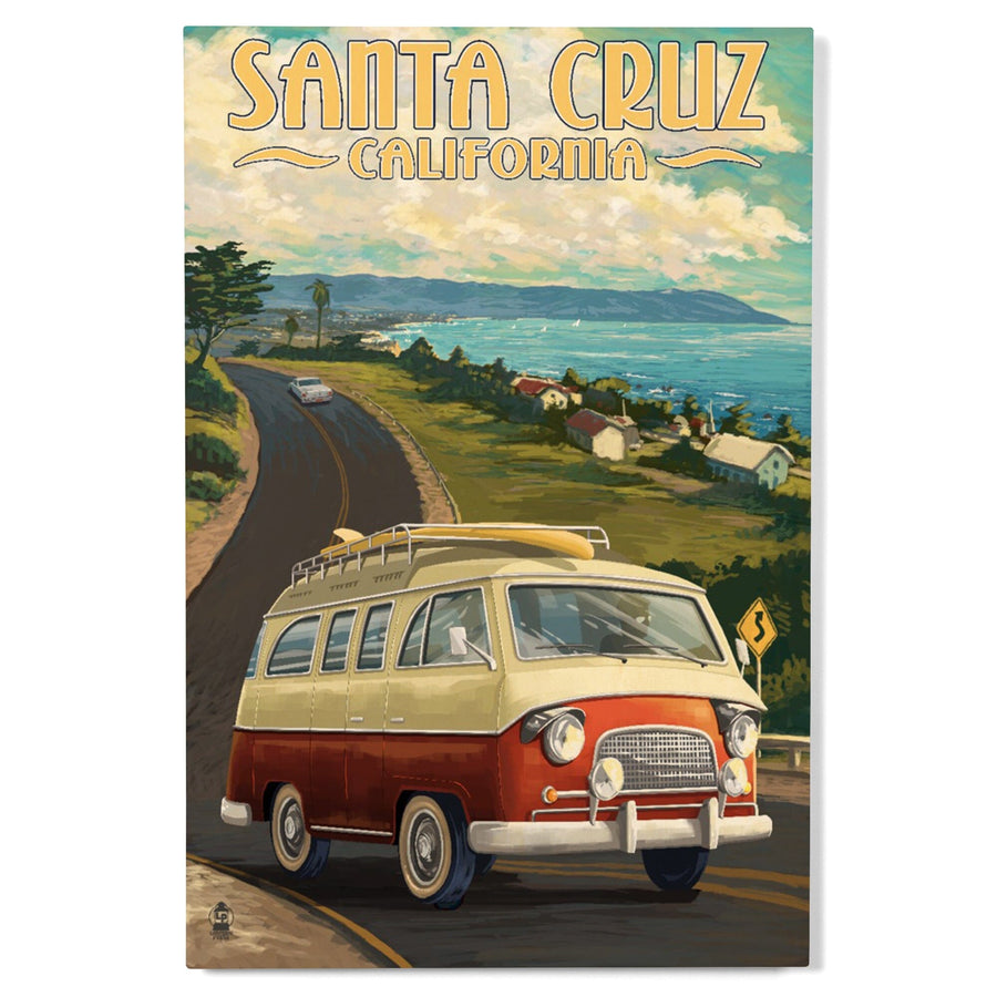 Santa Cruz, California, Camper Van, Lantern Press Artwork, Wood Signs and Postcards Wood Lantern Press