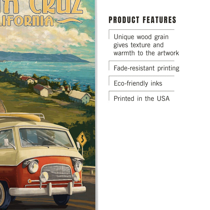 Santa Cruz, California, Camper Van, Lantern Press Artwork, Wood Signs and Postcards Wood Lantern Press