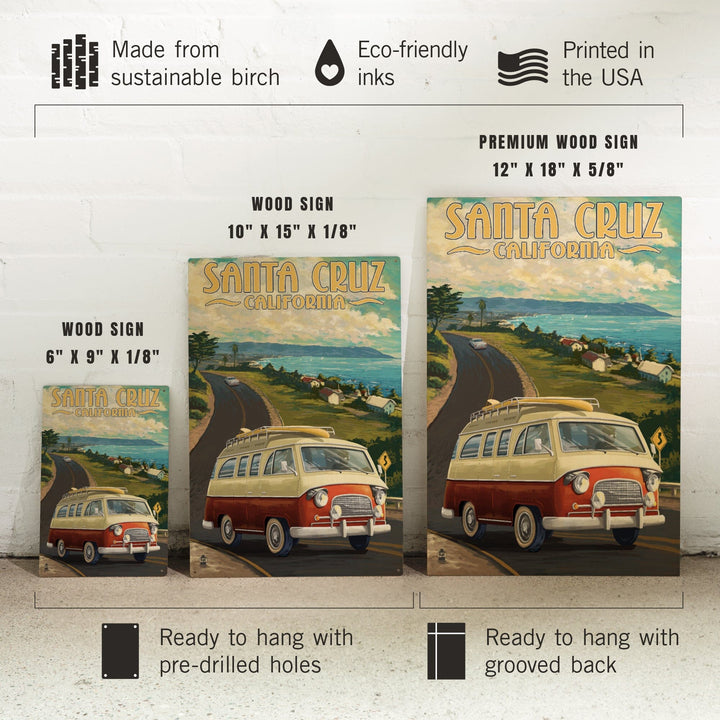 Santa Cruz, California, Camper Van, Lantern Press Artwork, Wood Signs and Postcards Wood Lantern Press