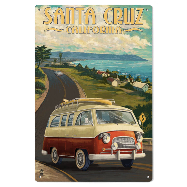 Santa Cruz, California, Camper Van, Lantern Press Artwork, Wood Signs and Postcards Wood Lantern Press