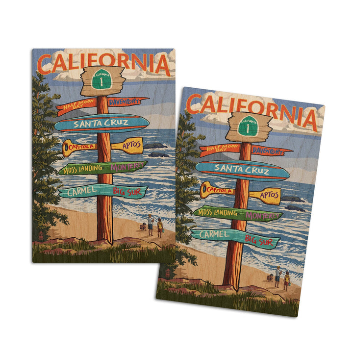 Santa Cruz, California, Destinations Sign, Lantern Press Artwork, Wood Signs and Postcards Wood Lantern Press 4x6 Wood Postcard Set