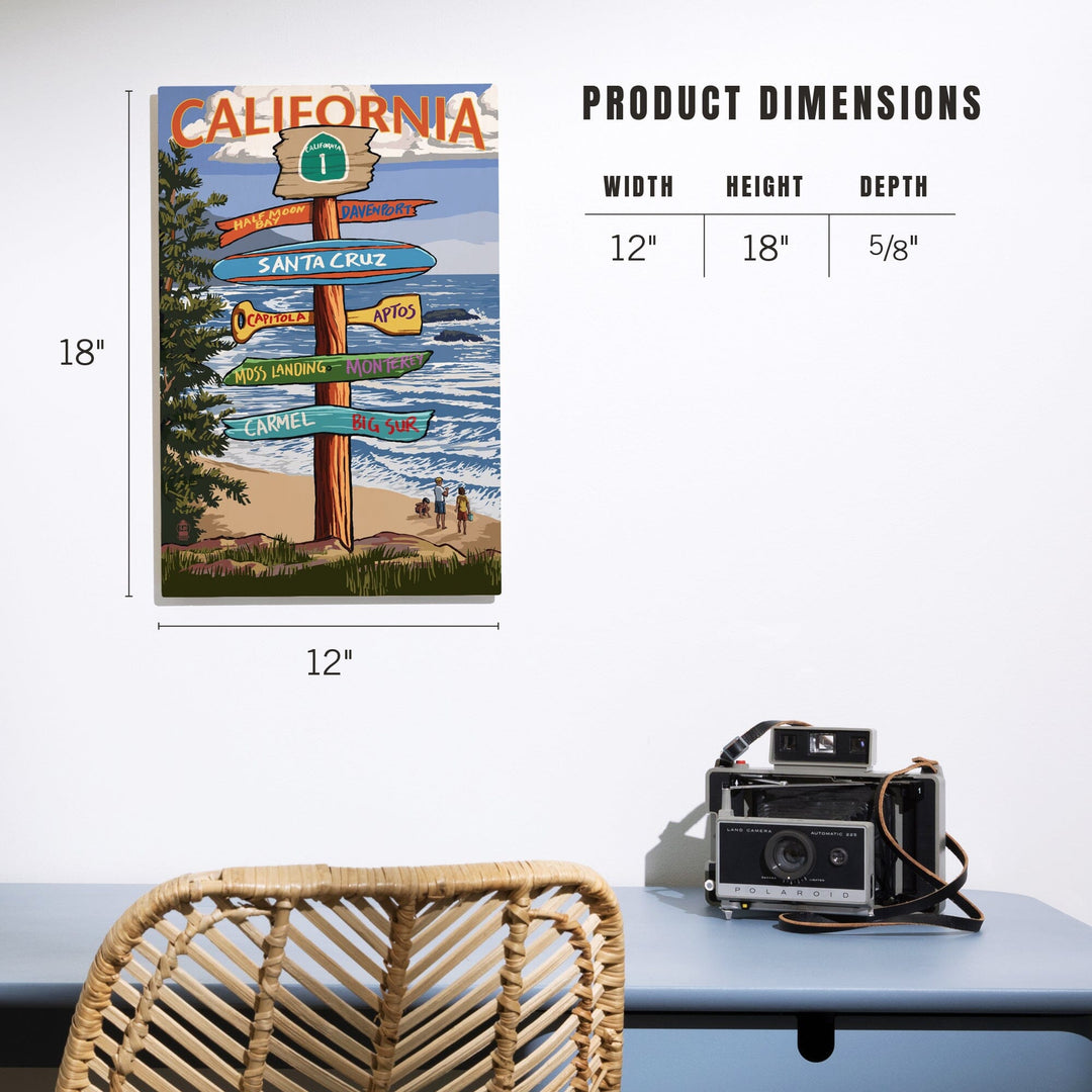 Santa Cruz, California, Destinations Sign, Lantern Press Artwork, Wood Signs and Postcards Wood Lantern Press